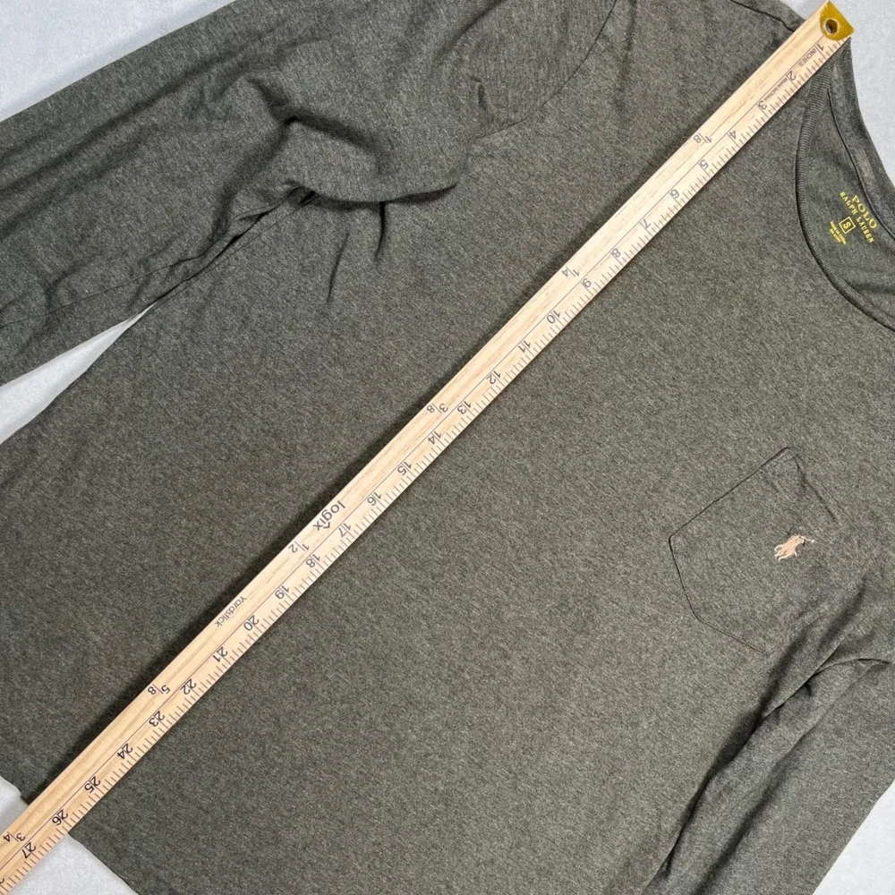 Polo Ralph Lauren Pocket Tee Mens Small Olive Green Long Sleeve Cotton Shirt